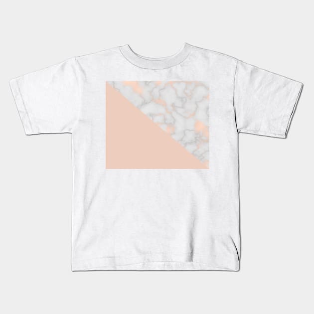 Rose gold marble and soft blush pink Kids T-Shirt by marbleco